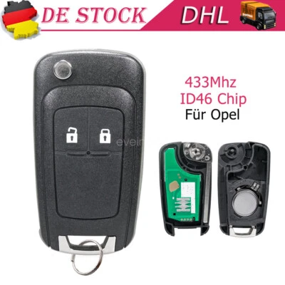 2 Tasten Funk Klappschlüssel 433MHz für Opel Astra J Insignia Corsa E Meriva B