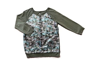 JUSTICE Girls Raglan Top Size 20 Green Sequins Sparkly Bling Design EXC - Picture 1 of 5