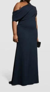 $797 Badgley Mischka Women's Blue Draped One-Shoulder Gown Dress Plus Size 18 - Picture 1 of 4