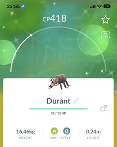 Shiny Durant Pokemon Gen5 Go Same/30 day Pokémon Unova Read Desc - Picture 1 of 1