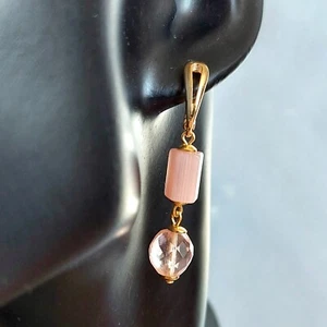 Art Deco Style Earrings Atlas Satin Pink Glass Czech Beads Women`s Jewelry - Picture 1 of 7