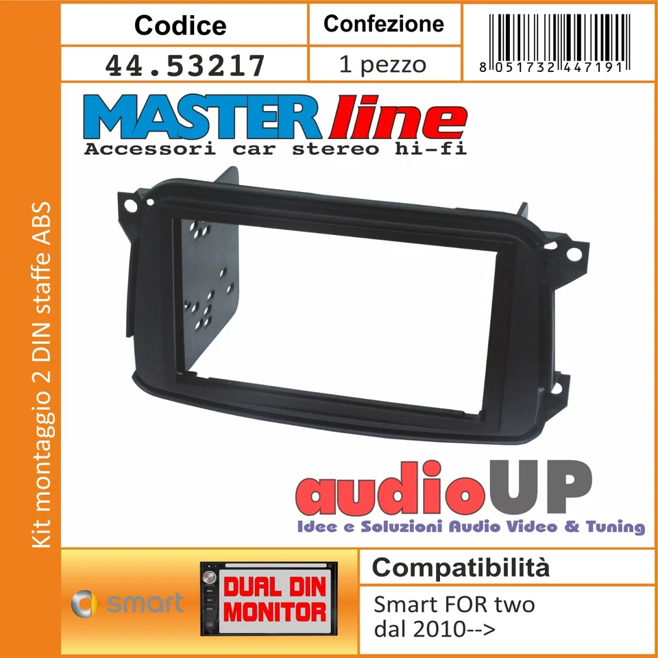 MASCHERINA AUTORADIO 2 DIN SMART FOR TWO 2010>2014 ADATTATORE CON STAFFE ABS - Immagine 1 di 3