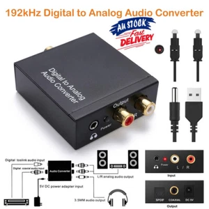 192kHz Coaxial Toslink Optical Digital to Analog Audio Converter 3.5mm RCA L/R - Picture 1 of 9