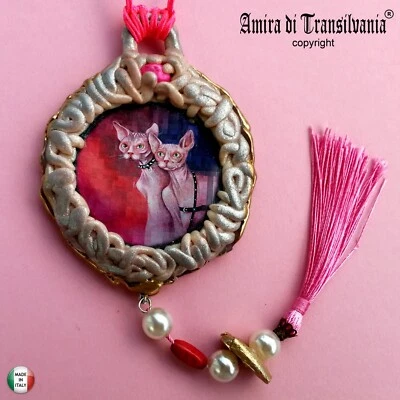Katzen Sphynx Damen Schmuck Halskette Anhänger Modeschmuck Medaillon Anhänger - Bild 1 von 4
