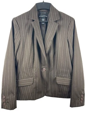 Norton Mcnaughton 90s Brown Lava Pin Striped Stretch One Button Blazer 8 NWT - Image 1 of 4