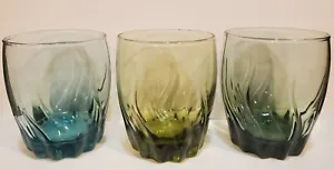 3 Vintage Aqua Olive Emrald Green Anchor Hocking Swirl/Twist Tumblers glasses - Picture 1 of 7