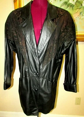 AVANTI VTG SZ SX35" BLK/COPPER 2 BUTTON/2 DEEP POCKET LEATHER COAT/SHOULDER PADS - Image 1 of 4
