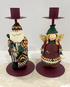 Vintage 2000 Debbie Mumm Volkskunst Weihnachtsmann Engel Kerzenhalter Ständer Weihnachten Vogel - Bild 1 von 7