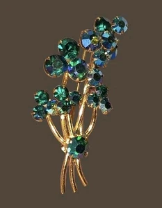 Broche Vintage Austria Borealis Tono Azul Verde Flor Estrás - Imagen 1 de 6