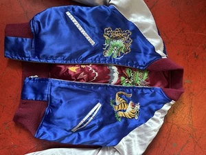 Medium 1950s Sukajan Souvenir Bomber Jacket Blue and White Japanese Reversible - Picture 1 of 6