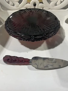 Vintage Avon “1876 Cape Cod Collection” Ruby Red Glass Pedestal Cake Stand Plate - Picture 1 of 5