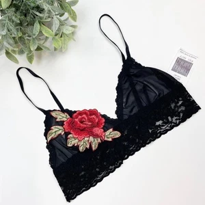 Hanky Panky Black Floral Embroidered Bralette Size Small - Picture 1 of 5