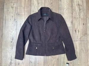 NEW NWT Tribal Womens Jacket Blazer Faux Suede Full Zip Collar Brown SIZE 10 - Picture 1 of 5