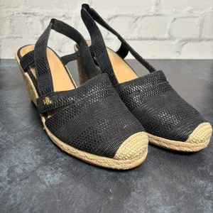 Lauren Ralph Lauren Penelopie sandali espadrillas con zeppa neri taglia 10 - Foto 1 di 8
