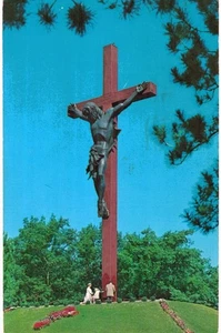Indian River Catholic Shrine Crucifix Postkarte 1980 MI  - Bild 1 von 2