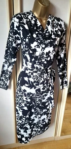 Marks & Spencer Black/Ivory Floral Stretch Pencil Midi Asymmetric Dress 8 NWOT - Picture 1 of 4