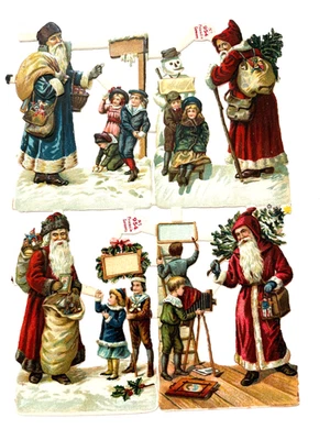 Fantastic Set of (4) Christmas Die Cuts of Santa, Toys, Children & Snowman    * - Image 1 of 4