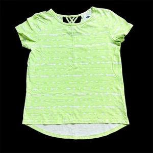 Girls L 10-12 Old Navy Softest Tee Lime Green & White Stripe Short Sleeve Shirt - Picture 1 of 3