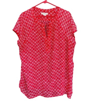 Blusa Liz Claiborne Mujer Talla Grande 1X Roja Blanca Corbata Frontal Geométrica Transparente  Foto 1 de 4