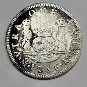 1756 Mexico Silver 2 Reales Mo Pillar & Waves Scarce Circulated Silver *K325 - Picture 1 of 2