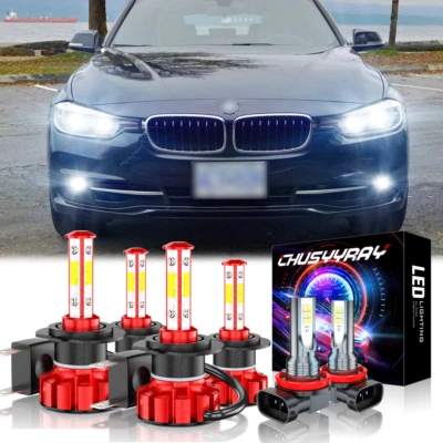 Combo White 6x LED Headlight Hi Low Beam Fog Light Bulbs For BMW 328i 2007-2016 - Image 1 of 4
