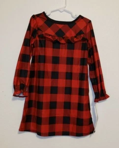 Wondershop Girls Warm Cozy Red Buffalo Plaid Long Sleeve Ruffle Nightgown Size 5 - Picture 1 of 12