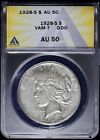 1928-S $1 Silver Peace Dollar ANACS AU 50 VAM-7 DDO (About Uncirculated Unc.)