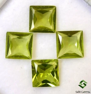 Natural Peridot Square Cut 7 mm Lot 04 Pcs 5.65 CTS Lustrous Calibrated Gemstone - Picture 1 of 7
