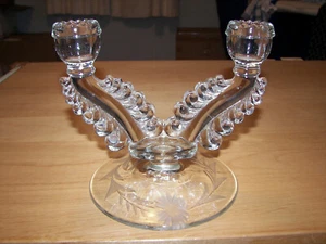 Vintage Kristallglas Kerzenleuchter Kerzenständer ausgefallenes Feder Design - Bild 1 von 6