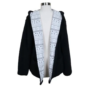 MUK LUKS Womens Faux Sherpa Wrap Size Large Black Teddy Lined Fair Isle QVC - Picture 1 of 12