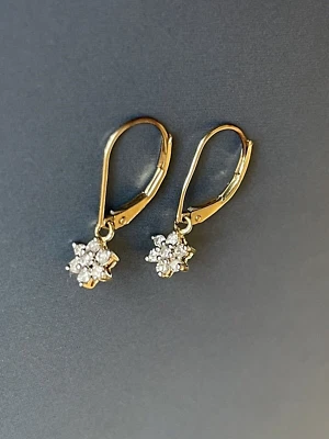 1Ct Round Moissanite Diamond 14K Yellow Gold Plated Cluster Drop/Dangle Earrings - Image 1 of 4