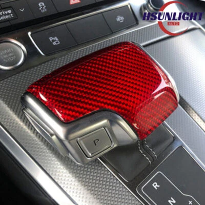 Red Carbon Fiber Gear Shift Knob Cover for Audi A6 C8 S6 A7 S7 RS6 RS7 2019-2023 - Image 1 of 2