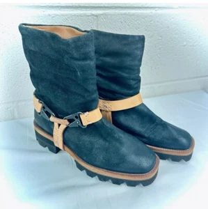 Free People Reya Removable Harness Boots We The Free Black Tan Black US9.5  New - Picture 1 of 10