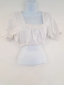 Vintage Shirt Blouse Oktoberfest Cropped White Top Bavarian Milkmaid Size 10 - Picture 1 of 12