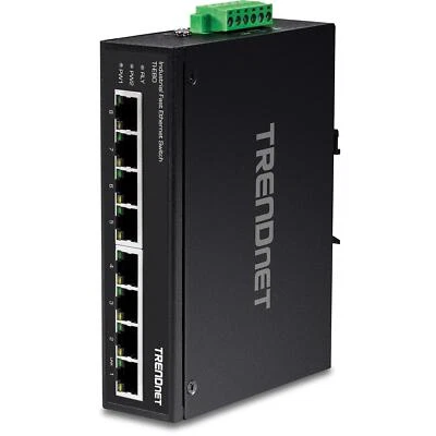 TRENDnet TI E80 8 Port Industrial DIN Rail Fast Ethernet Switch IP30 Rated - Image 1 of 4