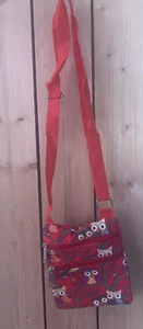 *4 X 6  INCH LONG RED  STRAP MINI CROSSBODY SIDE BAG WITH  2  ZIPPERS OWL PURSE - Picture 1 of 2