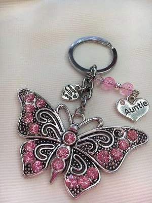 LIZZIELINKS Personalised Handmade Butterfly Keyring Bag Charm Gift choose auntie, sister etc
