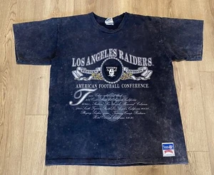 Vintage 90s Los Angeles Raiders Nutmeg Acid Wash Black T-Shirt Men's Size Large - Picture 1 of 10