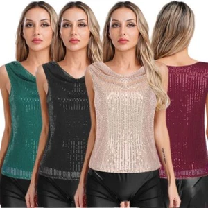 Women T-shirt Cocktail Tank Top Club Vest Party Dancewear Loose Cowl Neck Rave - Picture 1 of 12