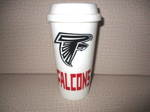 Atlanta Falcons Football Tumbler - Hard Plastic Sturdy Solid White Cup & Lid Cover