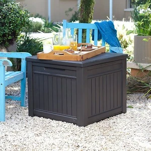 KETER CUBE Wood-Style Outdoor Garden Weatherproof Storage Chest Box Patio - GREY - Picture 1 of 3