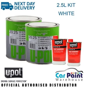 U-POL WHITE 2.5L 2k HS High Build Primer Filler Kit S2025 & S2030 UPOL 2x 1.25L - Picture 1 of 3