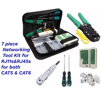 Network LAN Kit Cat5e Cat6 RJ45 RJ11 Cable Tester Cutter Crimper Crimping Tool - Image 1 of 4