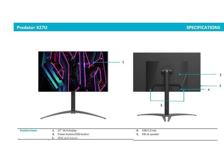 Acer PREDATOR FSYNC,27" HDR10,16:9,OLED,WQHD (2560x1440),Gaming Monitor - Image 1 of 1