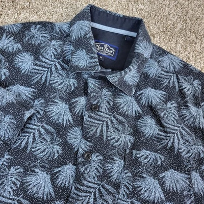 Nat Nast Luxury Originals Mens Medium Black Blue Floral Button Up SS Silk - Image 1 of 4