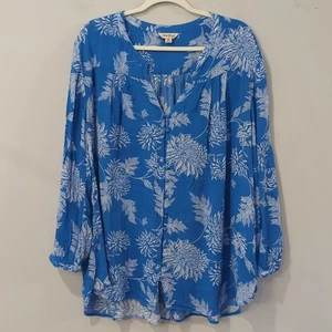 Lucky Brand Blue and White Floral Top Button Up size 3X - Picture 1 of 6