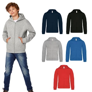 B&C Collection Kid's Hooded Full Zip Sweatshirt WK682 - Boys Girls Plain Hoodie - Picture 1 of 7