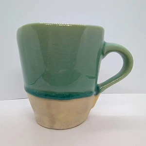 Hand Made Pottery Mug Blue Teal Earth Sea Tones Funky Crackle Folk Art Signed - Picture 1 of 11