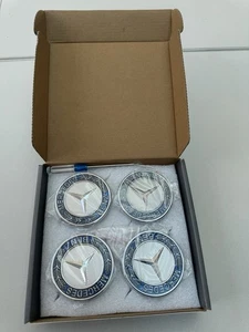 Mercedes 4x 75mm Floating Wheel Caps Blue Self Levelling New Boxed UK SELLER🆕 - Picture 1 of 8