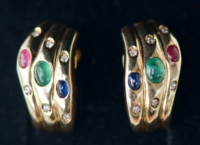 Luxuriöse 585 Gold Creolen ca. 6,8 g Diamanten Smaragd Rubin Saphir TOP - Bild 1 von 4